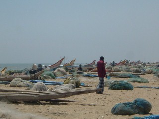 Barche sulla spiaggia in Sud India